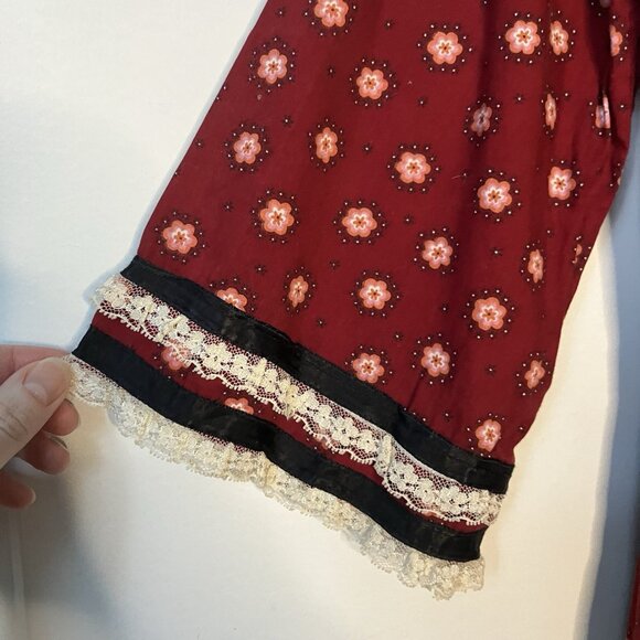 Vintage Handmade Prairie Dress Bonnet Historical Reenactment Calico Red Pioneer - Picture 2 of 13